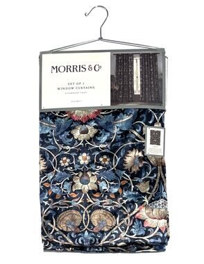 William Morris & Co. Window Curtains Panels Lodden Navy Blue Clay 37X84” Velvet